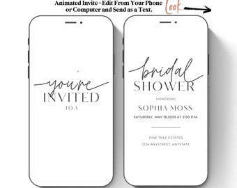 Simple Bridal Video Invitation Template Instant Download, Phone Invite Canva Invitation Text Message Invite Animated Invite Minimalist