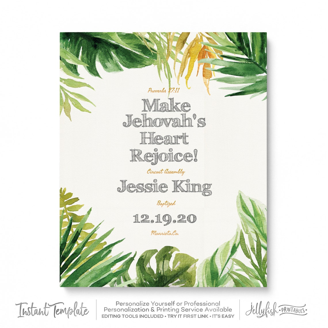 Baptism Print Template for Jehovahs Witnesses JW Baptism | Etsy