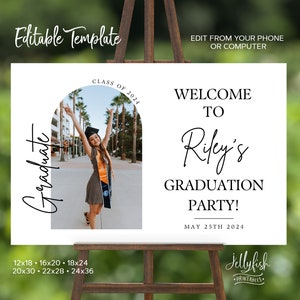 Photo Graduation Welcome Sign Template Graduation Decorations 2024 Grad Party Decor Printable Sign Poster Digital Editable Canva MD1