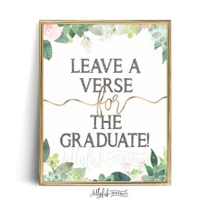 Leave a Verse for the Graduate Printable Sign Printed Dessert Table Sign Graduation Party Decorations 2025 Party Decor Succulents SC2