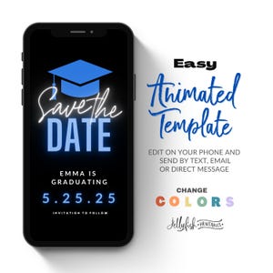 Blue Graduation Save the Date Template for Texting, Save the Date Text message, Canva Template, Animated Save the Date, Graduation Video