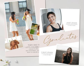Joint Graduation Invitation | Friends Grad Party Invite | 5 Photos Card | Graduates Announcement | 2026 Editable Template | Twins Evite