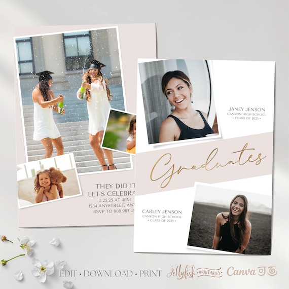 Joint Graduation Invitation | Friends Grad Party Invite | 5 Photos Card | Graduates Announcement | 2026 Editable Template | Twins Evite Joint Graduation Invitation | Friends Grad Party Invite | 5 Photos Card | Graduates Announcement | 2026 Editable Template | Twins Evite