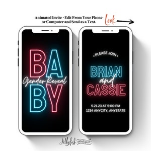 Gender Reveal Video Invitation Template Animated Invitation Instant Download Digital Phone Invitation Canva Text Message Phone invitation