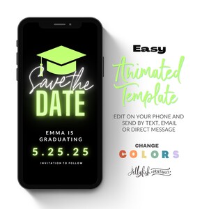 Graduation Save the Date Template for Texting, Save the Date Text message, Canva Template, Animated Save the Date, Graduation Video Green