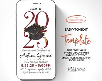 Graduation Party Text Invite, Text Message Invite, Graduation Invitation Template, Phone Invitation , Grad Party Invites 2024 Burgundy CP1