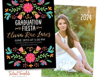 Fiesta Graduation Invitation 2024 Graduation Party Invite Graduation Announcement College, High School, Grad, Card, Mexican, Editable  FI1