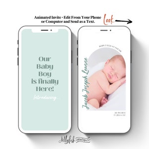 Birth Announcement Video Template Animated Baby Announcement Instant Download Phone Template Canva Text Message Baby Boy Birth Announcement