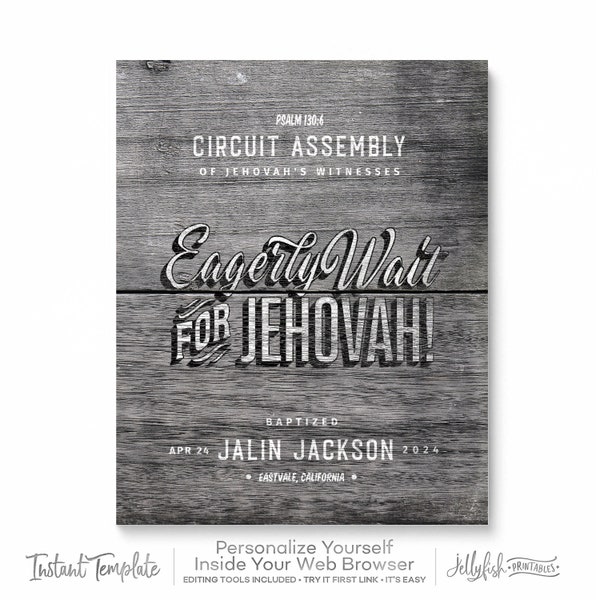 Old Wood Style Custom Baptism Print Template  for Jehovah’s Witnesses | JW Baptism Gift | Baptism Keepsake | Circuit Assembly | Regional