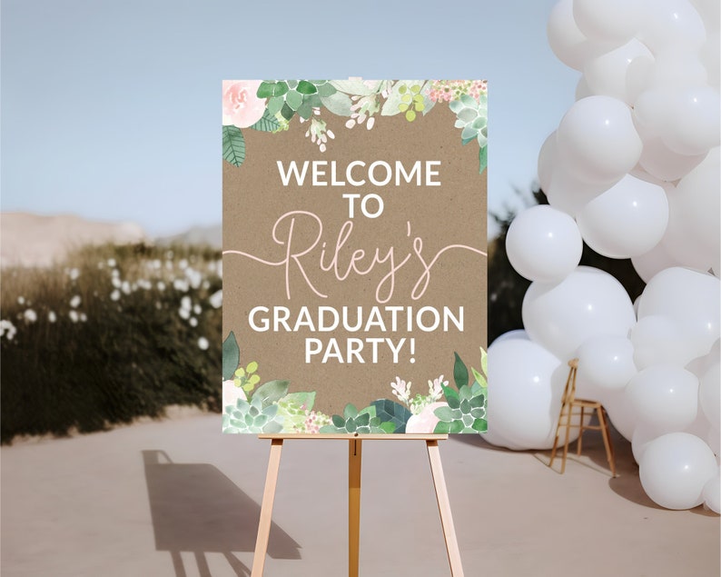 Graduation Welcome Sign, Graduation Poster, Graduation Decorations Graduation Poster, Senior, College, Printable Download Fast Succulent SC1 image 1