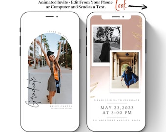 Simple Graduation Invitation Template 2025 Instant Download, Phone Invite Canva Invitation Text Message Invite Grad Party Animated Video MD1
