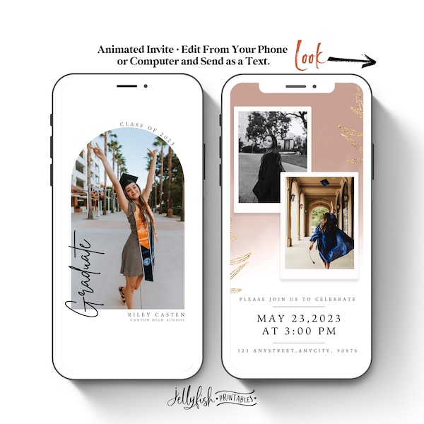 Simple Graduation Invitation Template 2025 Instant Download, Phone Invite Canva Invitation Text Message Invite Grad Party Animated Video MD1