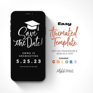 Graduation Save the Date Template for Texting, Save the Date Text message, Canva Template, Animated Save the Date, Graduation Party Template