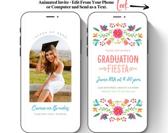 Fiesta Graduation Video Invitation Template Animated Invitation Instant Download Phone Invitation Canva Invitation Text Graduation Party FI1