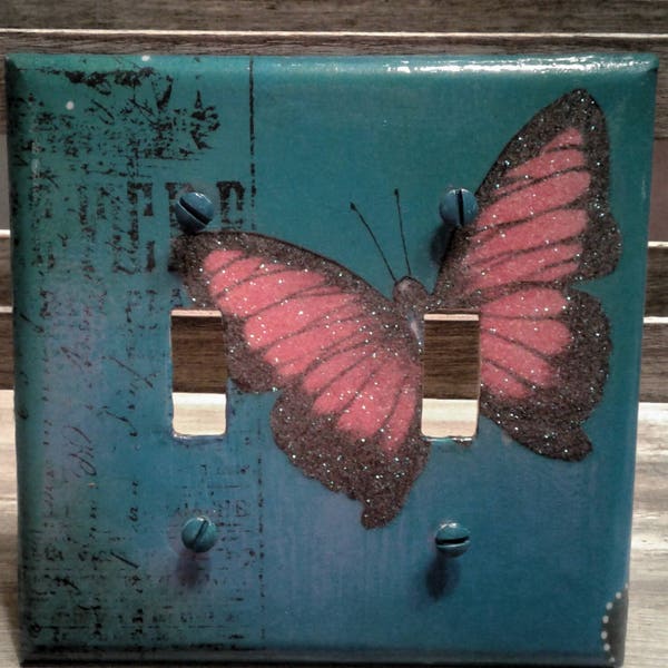 Glitter Butterfly Dual Toggle Switch Wall Plate