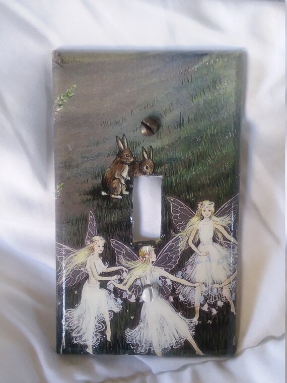 Fantasy Fairy Decor Fairies Home Decor Green Metal Light Switch Plate Cover 