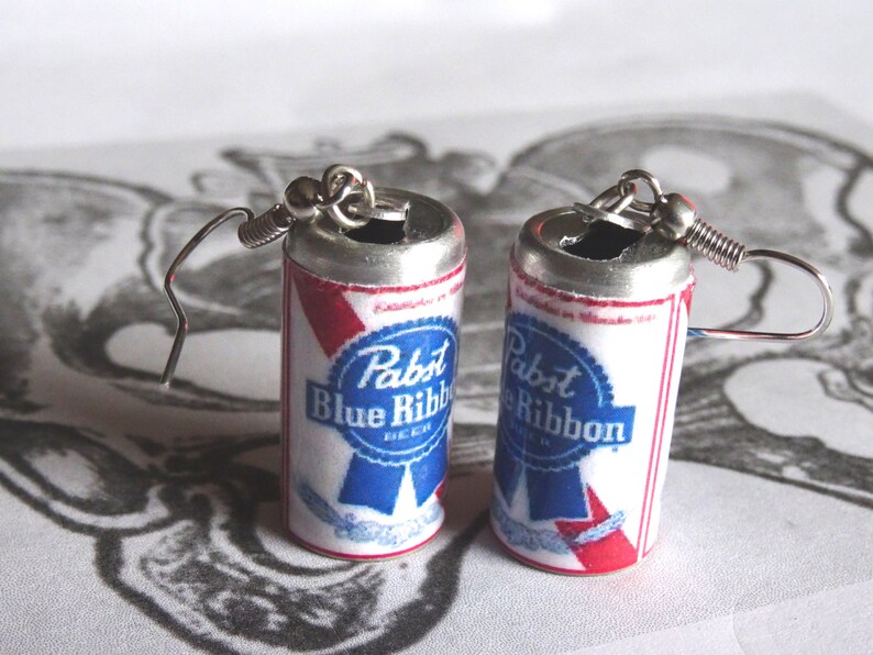 Pabst Beer Earrings Miniature Beer Can 3D Pabst Blue Ribbon | Etsy