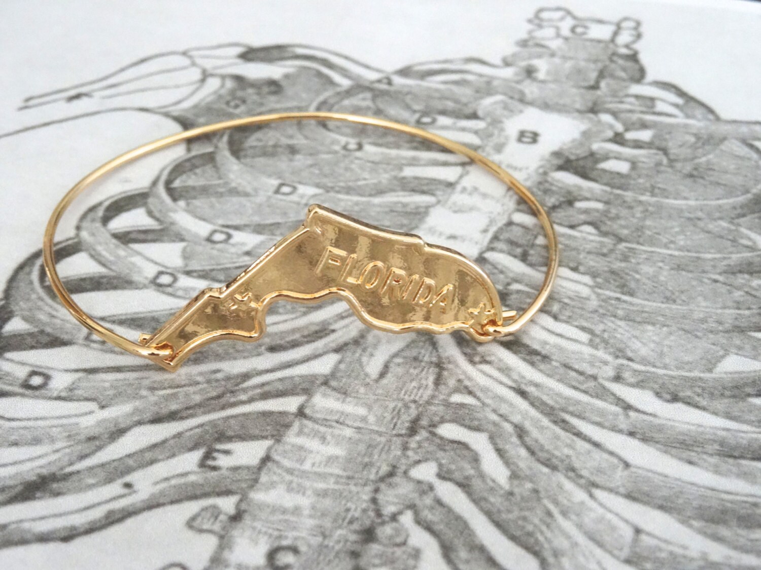 Florida Souvenir Bracelet Large Gold Slip on Etsy