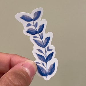 Blue watercolor leaves  / Vinyl Die Cut Sticker