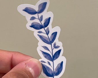 Blue watercolor leaves  / Vinyl Die Cut Sticker