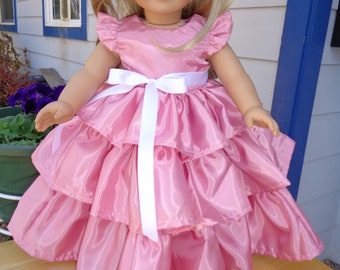 Pink Taffeta Ball Gown for 18" Dolls. Made in USA fits American Girl, Our Generation Dolls