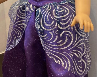 Purple Satin Dress with glitter tulle for 18" Dolls. Made in USA