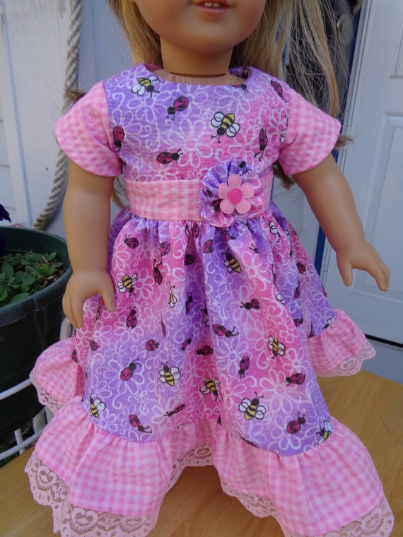 Bright Pink Ladybug Bee Dress Made for 18 Dolls. Made in USA