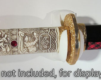 Katana impresa en 3D personalizada con funda para colgar en la pared, color blanco y ABS.