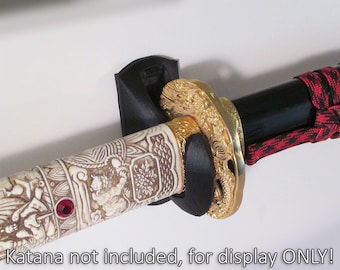Exhibidor de pared personalizado de espada katana y vaina, impresión 3D negra, envío gratuito a EE. UU.
