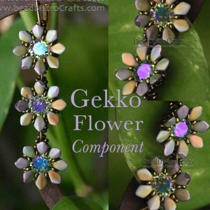 GEKKO Flower Component for Earring or Bracelet design PATTERN - Circular design to capture a * Chaton using Gekko beads, Demi Rounds