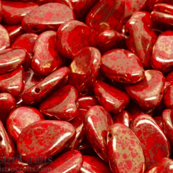 25 perles pétales de fleur - Pétales d'anémone en verre tchèque - TERRE CUITE BRONZE rouge opaque - 8x11 mm
