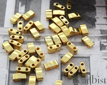 MIYUKI Half Tila Beads 24KT GOLD PLATED 2-Hole Seed Beads, 5 Grams (approx. 112 - 120 pieces)
