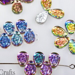 Czech 9x11mm Tear Drops 20pc or 100pc Flat Dimpled Drop Beads CHOOSE your COLOR BACKLIT Glass Rain Drop beads image 2