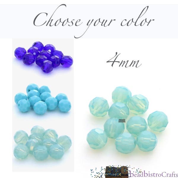 24 pièces - Perle de cristal ronde à facettes * CHOISISSEZ VOTRE COULEUR - 4 mm - Opale du Pacifique - Turquoise - Cobalt *