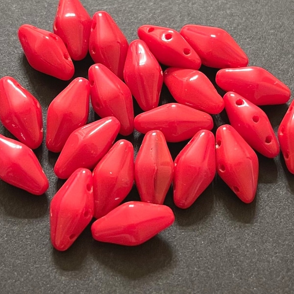 24pcs Czech CANOE bead * 3-hole glass beads - Mediterranean RED *  6x12mm