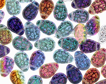 Czech 9x11mm Tear Drops (20pc or 100pc) Flat Dimpled Drop Beads - CHOOSE your COLOR - BACKLIT Glass Rain Drop beads