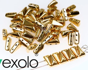 5x8mm Gold Vexolo® beads - 25 - 150pcs - 2 hole beads - Crystal FULL COAT * GOLD Czech beads