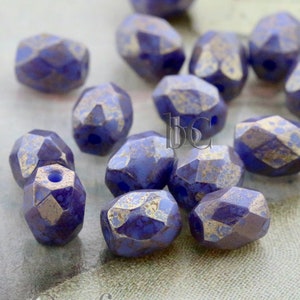 Czech Facetted Beads - BAROS® Par Puca® Beads - Czech Glass Barrel shaped bead - Opaque Periwinkle BRONZE * NEW * (20pcs) 6x5mm