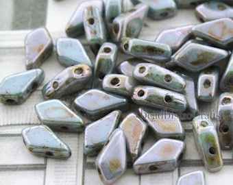 50pcs Czech KITE beads - new 2 hole beads - Chalk LAZURE BLUE Luster * 9x5mm - Kite shaped beads