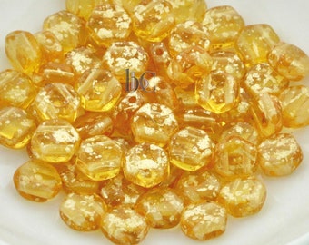 30pcs - Czech Glass HoneyComb beads - 2-hole Honeycombs - Topaz GOLD SPLASH - 6mm