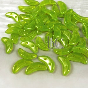 50pcs CzechMates 2 hole crescent beads - Milky Dark Peridot * Crescents - 3x10mm