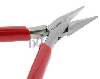 BeadSmith® PL710 Slimline Chain Nose Pliers - medium duty - with double-leaf spring - Red PVC grip handles