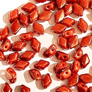 Mini GemDuo Beads 6x4mm Opaque Orange Red Luster 2-Hole Czech Seed Beads ~ 120pcs