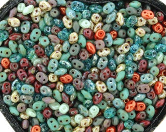 20g Czech SuperDuo 2-hole beads WINTER Turquoise TRAVERTINE MIX * / Custom mix 2.5x5mm