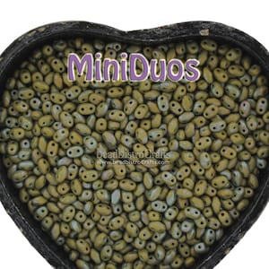 10g Czech MINIDuo 2 hole beads NEBULA Opaque Olive MATTE 2x4mm