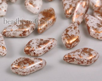 50pcs Czech KITE beads - new 2 hole beads - Alabaster COPPER SPLASH - 9x5mm - Kite shaped beads