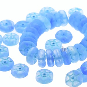 Czech Glass WHEEL Spoke Rondelle Beads 25pcs - Matted Cloudy Periwinkle TURQUOISE Wash 8x3mm Spacers * NEW