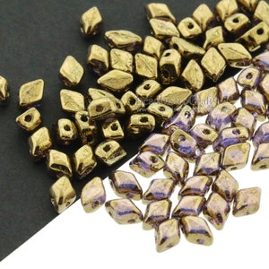 Mini GemDuo Beads 6x4mm Crystal Gold Bronze 2-Hole Czech Seed Beads ~ 120pcs