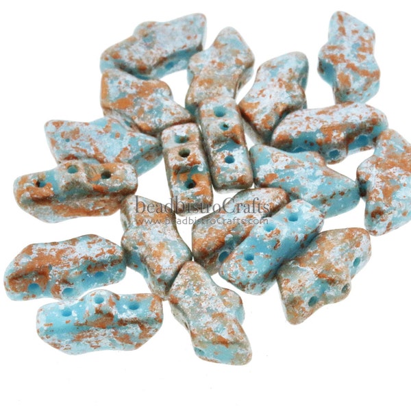 20pcs Czech DELOS® Par Puca® beads - 3 hole beads - Opaque Aqua TWEEDY - 6x11mm