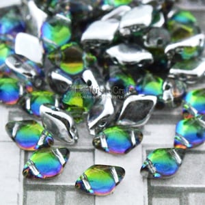 GemDuo Beads 8x5mm Backlit Petroleum 2-Hole Czech Seed Beads ~ 70pcs